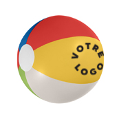 Icon of a red, yellow, blue, and white beach ball with placeholder logo. for outdoor promotional gear