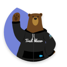 Salesforce bear cartoon wearing a black Trailblazer hoodie