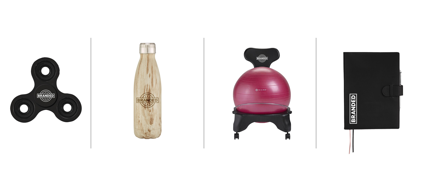 Fidget Spinner, Water Bottle, Gaiam Classic Balance Ball Chair and Journal