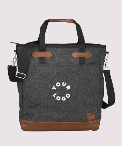 Sleek gray tote with black straps and leather accents, designed to carry your brand wherever you go.
