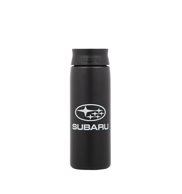 black subaru branded water bottle