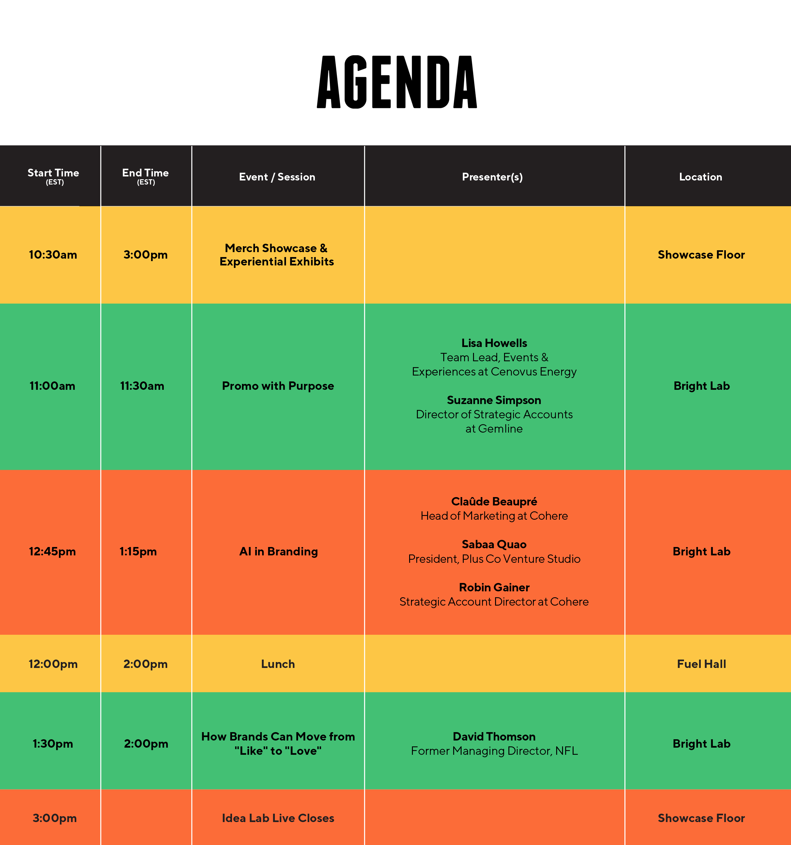 Idea Lab Live Agenda