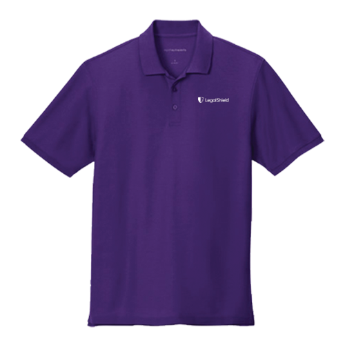 purple polo with the LegalShield logo on the left chest in white