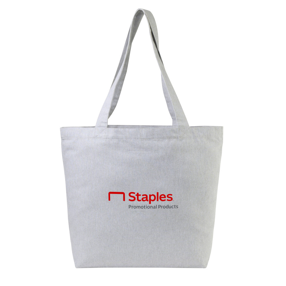 Branded tote bag in medium size, displaying a full-size horizontal red logo, serving as a stand-in for your brand's logo.