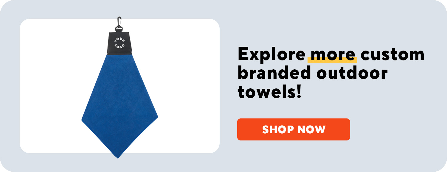 Blue golf towel with your logo on it | Shop Custom Outdoor & Leisure Merchandise at StaplesPromo.com