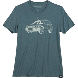 gray Allmade t-shirt with stylized Subaru car graphic