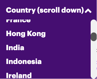 Accenture dropdown country list