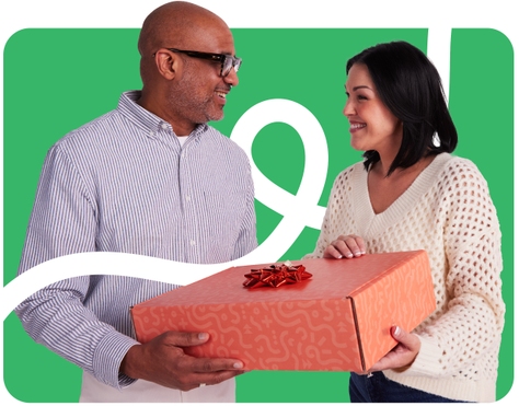 man and woman with gift