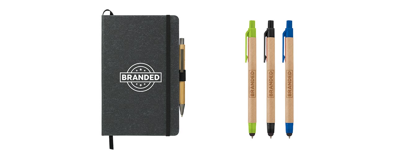 Recycled Leather Notebook and Recycled Cardboard Stylus Pen