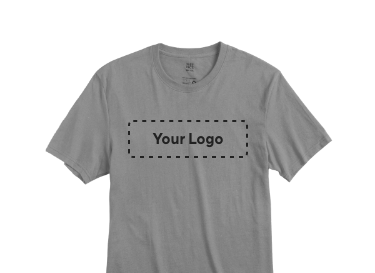 black t-shirt with the words Your Logo across the front