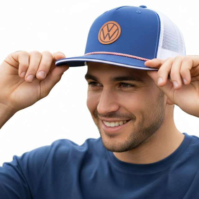 A man wearing a 5 Panel Flat Bill Cap.