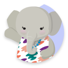 Salesforce elephant cartoon wearing a colorful patterned dress or top with a blue pearl necklace