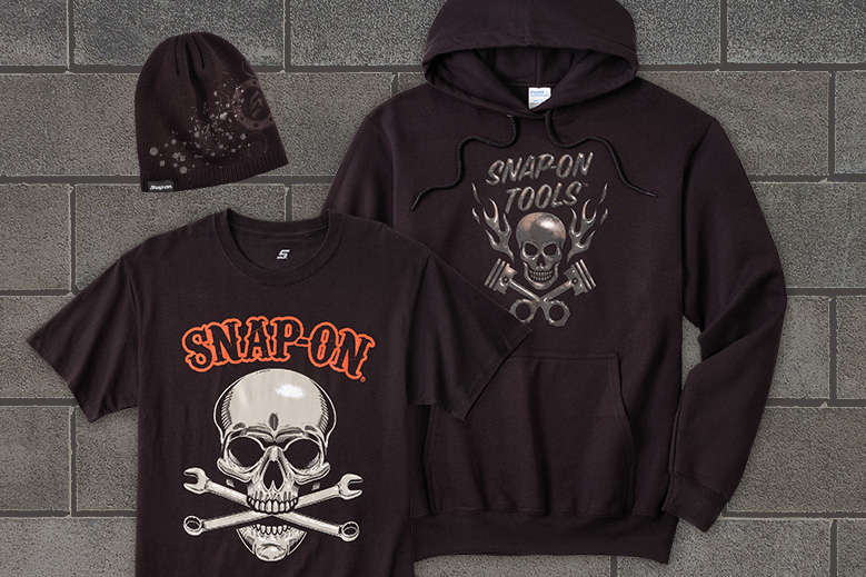 Tee and hoodie with skull and cross-bones