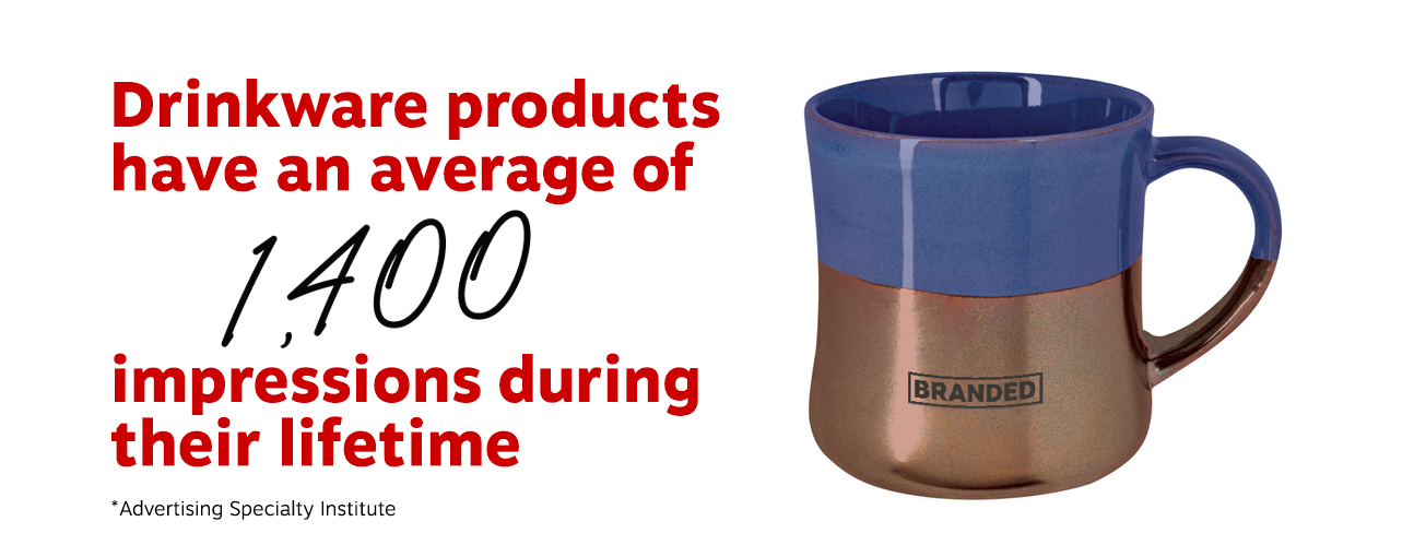 Drinkware products have an average of 1,400 impressions during their lifetime.