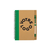 Icon of green and orange spiral notebook with placeholder logo. part of the office or stationery promo category