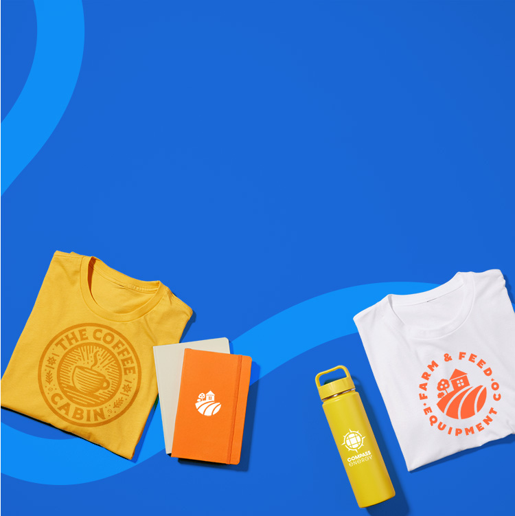T-Shirts, Notebooks and Water Bottle with Custom Logos