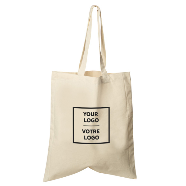 Eco-friendly canvas tote with a black square logo layout reading Your Logo - Votre Logo, great for daily use or branded events.