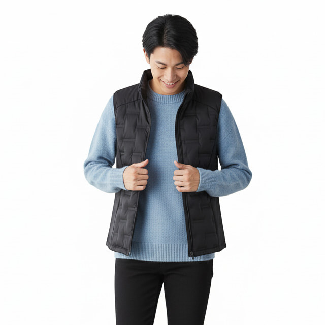 A man wearing a north End Men's Loft Pioneer Hybrid Vest