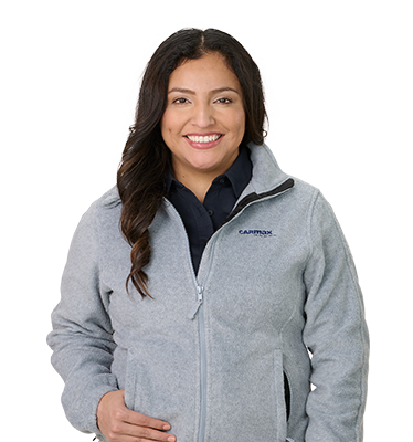  light gray fleece jacket with navy logo