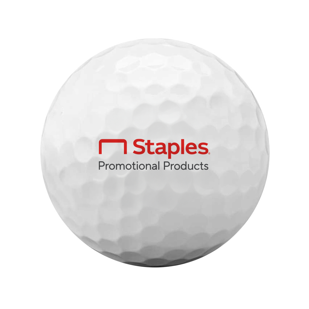 Branded Golf Ball displaying a full-size horizontal red logo, serving as a stand-in for your brand's logo