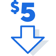 Blue Under $5 and Downward Arrow