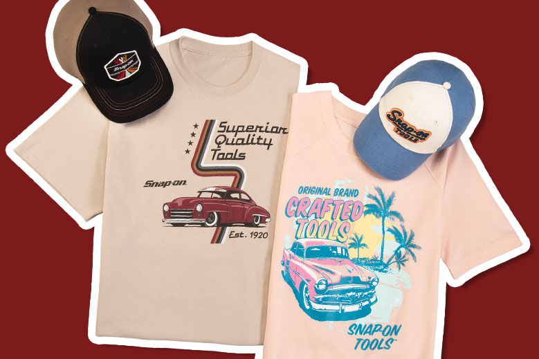 Folded apparel and caps on display