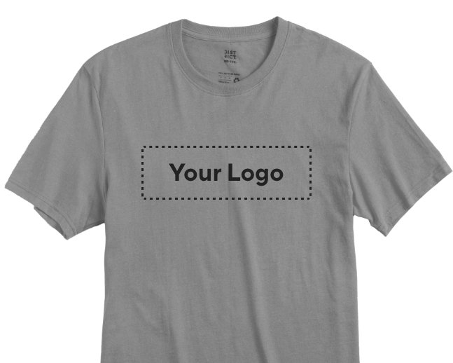 black t-shirt with the words Your Logo across the front