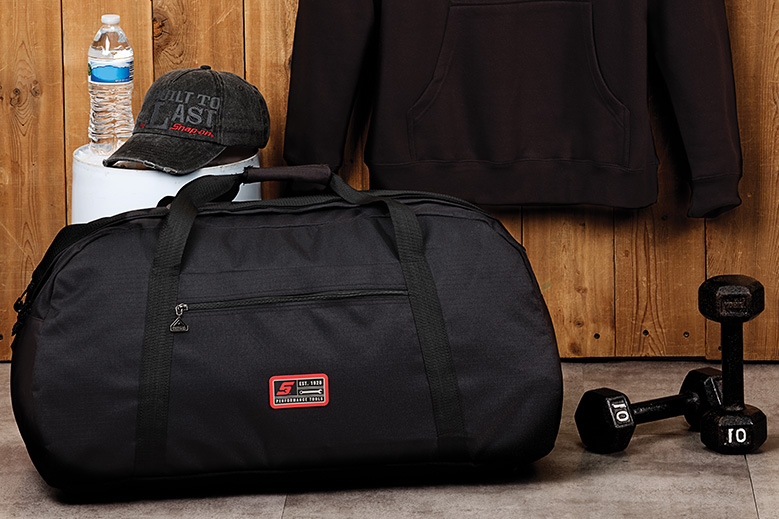 Duffel bag and cap with 10lb weights on side