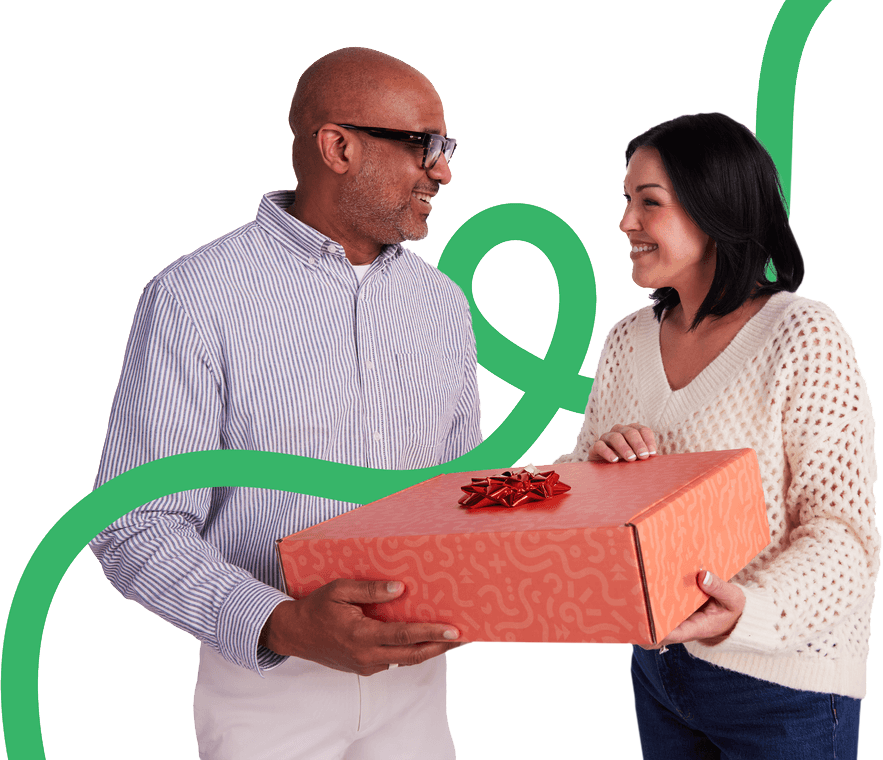 one person handing a present to another