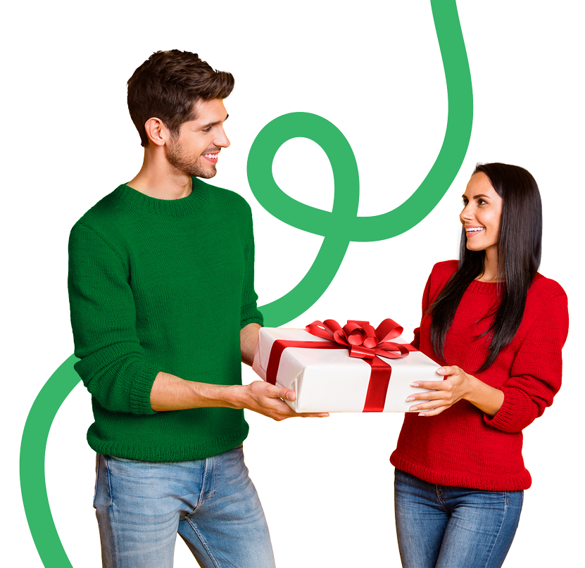 one person handing a present to another