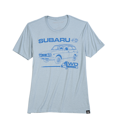 blue Subaru retro design mens tee