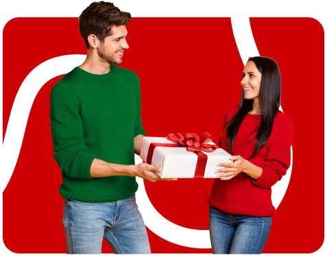 man and woman with gift