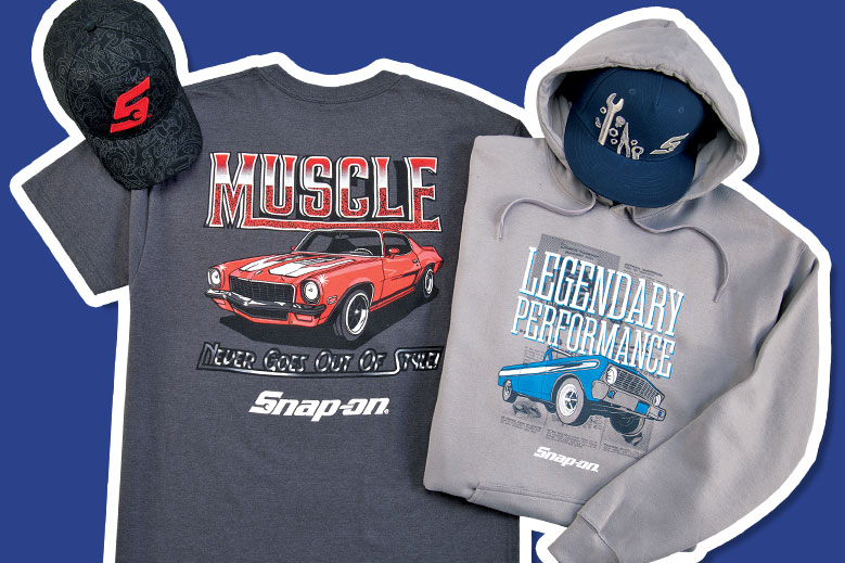 Folded apparel and caps on display