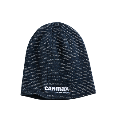 navy and gray textured beanie white logo